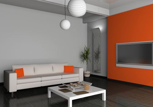 living room grey-orange two colour combination for bedroom walls